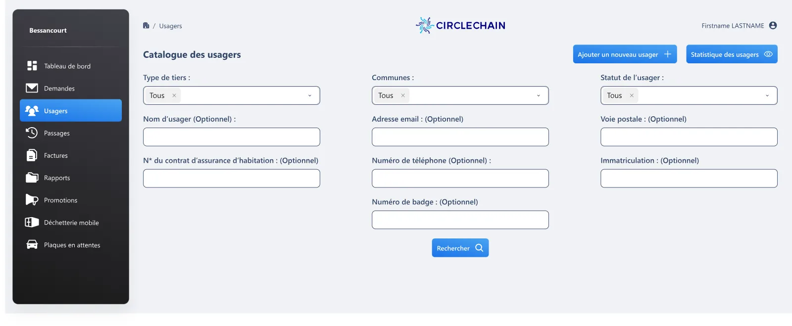 Gestion centralisée des usagers de la déchèterie dans le back-office Déchetterie 4.0