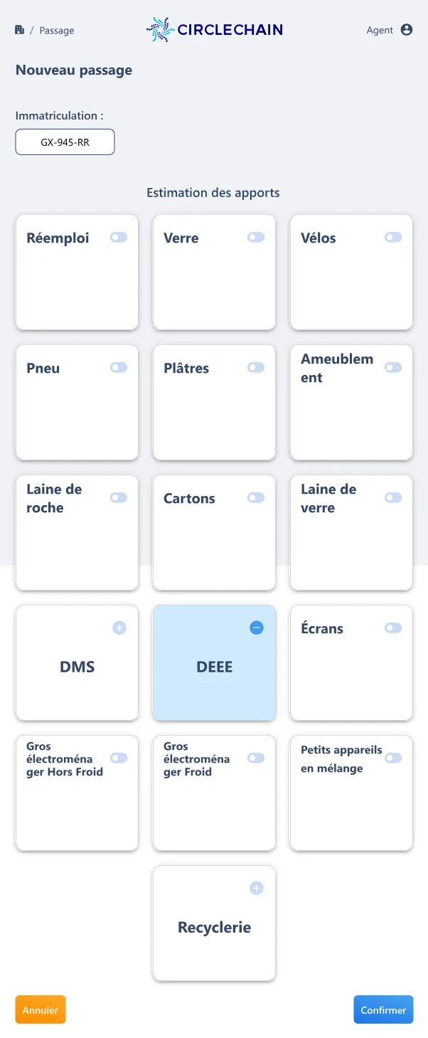 Interface agent de déchèterie sur tablette : enregistrement des apports après reconnaissance de plaque LAPI